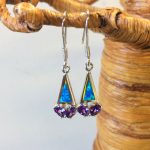 Amethyst Flower and Blue Opal Earring, Wget 0.20oz, length "1 1/4"