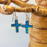 Cross Blue Opal Earring, Wget 0.20 oz, length "1".