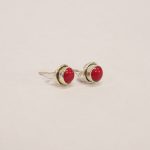 Silver & Red Coral Studs