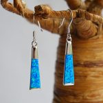 Blue Opal silver earrings,Long box design. Wget 0.20 oz, length "1.1/2".