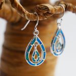 Blue Opal Earring, 2 circle opal, light wget 0.17oz, length "1"