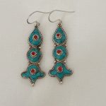 Traditional Tibetan Earring, Turquoise and sterling silver TE#020