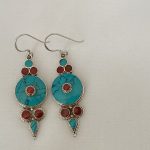 Traditional Tibetan, turquoise and silver, moon design earring, TE#021