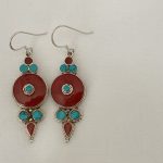 Traditional Tibetan Earring, coral and silver, moon design TE#022