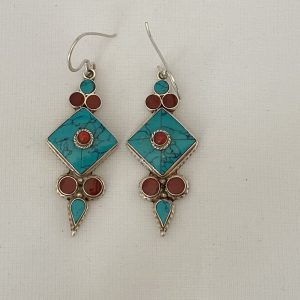 Asian Ethnic handmade tibetan sterling silver earrings turquoise tribal ER39