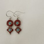 Traditional Tibetan Earring, Flower design, turquoise and sterling silver, TE#030